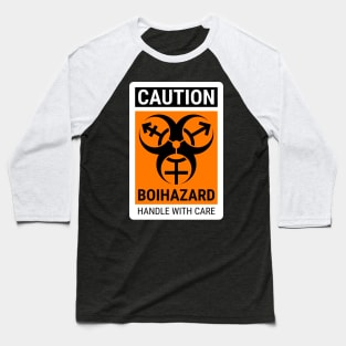 "BOI HAZARD/handle with care" - Label Style - Safety Orange Baseball T-Shirt